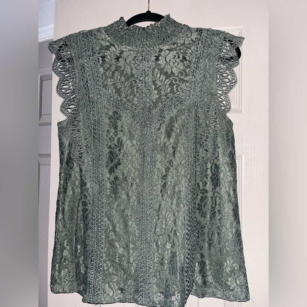 Sage green lace sleeveless top
